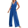 thumbnail image 1 of GSPCLAM Womens Solid Color Overalls Wide Leg V Neck Jumpsuits with Pockets for Work Fall Comfy Pants Blue L, 1 of 4