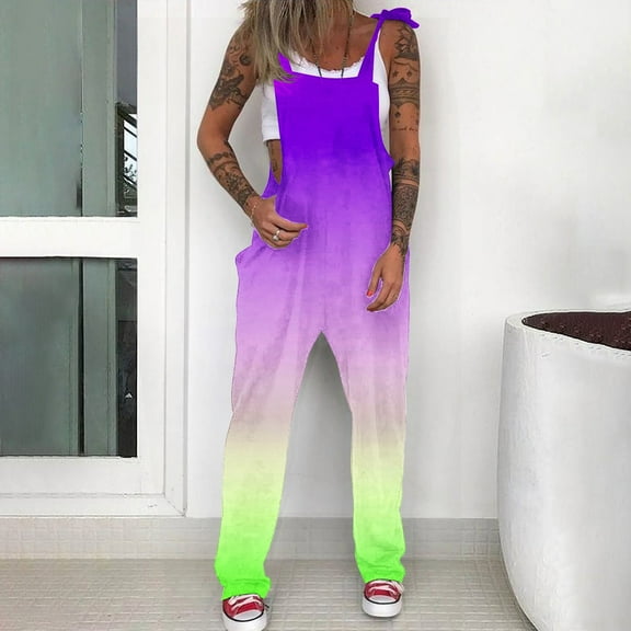 GSPCLAM Womens Straight-Leg Overalls with Pockets Gradient Graphic Jumpsuits for Running Fall Fall New Clothing Multicolor L