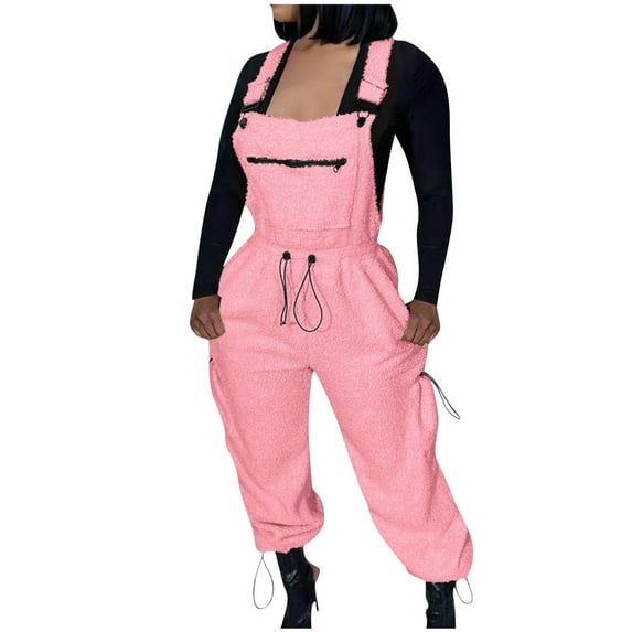 GSPCLAM Womens Wide-Leg Overalls with Pockets Fall Solid Color Jumpsuits for Taking a Trip Baggy Comfortable Clothes Pink XL