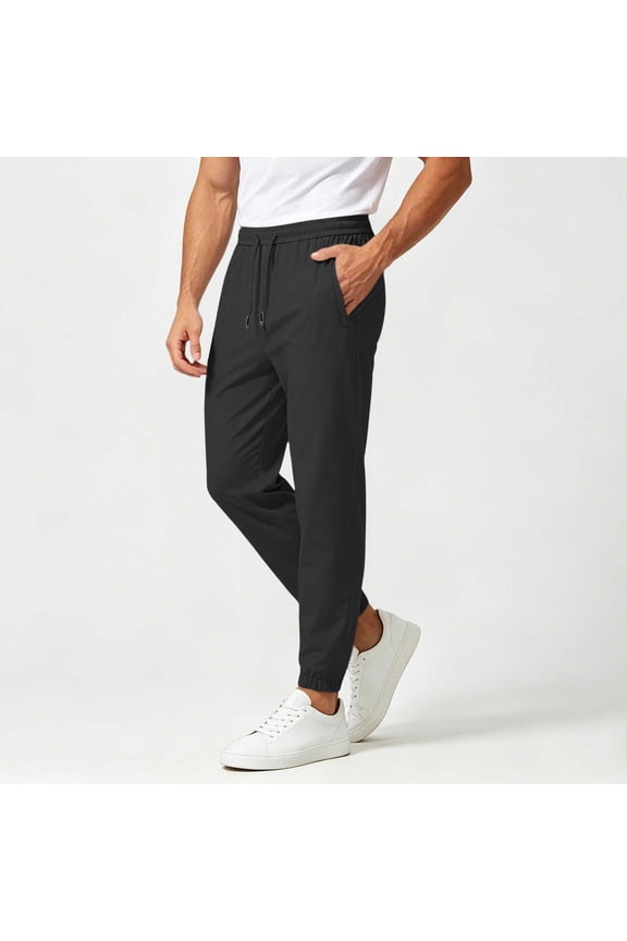 Workout Pants for Men Lightweight Tapered Fit Hiking Pants for Morning Walk, Streetwear Drawstring Pants with Side pockets