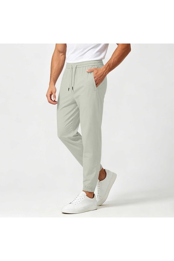 Workout Pants for Men Lightweight Tapered Fit Hiking Pants for Morning Walk, Streetwear Drawstring Pants with Side pockets