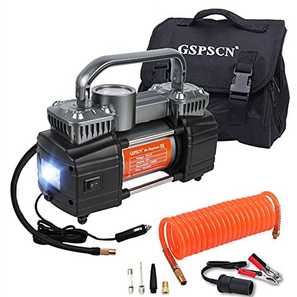 GSPSCN Dual Cylinder DC 12V Air Compressor for Car, Heavy Duty Portable  Tire Inflator,Tire Pump 150PSI with LED Light for Auto,Truck,SUV, RV,Balls  etc (Titanium)