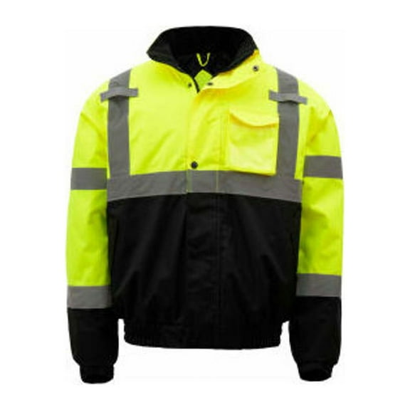 GSS Safety Hi-Visibility Class 3 Waterproof Quilt-Lined Bomber Jacket Lime/Black