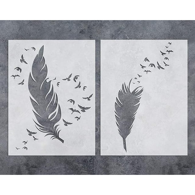 GSS Designs Feathers Wall Art Stencil Pack of 2 - Reusable Stencils ...