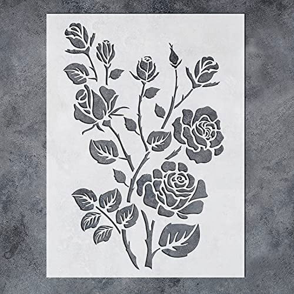 GSS Designs Large Floral Wall Stencil 12x16Inch Reusable Flower Stencils  for Walls Furniture Wood Paper Crafts Vine Stencils for Painting