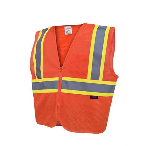 GSS Safety 1006 Standard Class 2 Two Tone Mesh Zipper Safety Vest Orange Medium