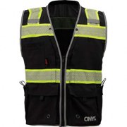 GSS Safety 1513-M High Visibility Vest Medium Black, Zipper Closure, 7 Pocket