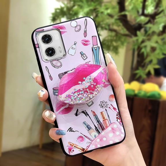 GST-Phone Case For MOTO G 5G 2023, Soft Case TPU cute Fashion Design Glitter Anti-knock Rotatable stand Phone Lens Protection Skin feel silicone Waterproof Quicksand Cartoon Kickstand