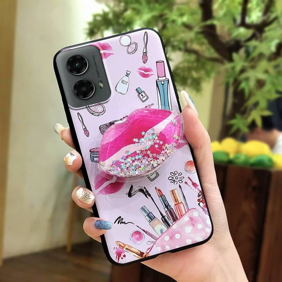 GST-Phone Case For MOTO G 5G 2024, TPU Quicksand Anti-knock Fashion Design Phone Lens Protection Rotatable stand cute Soft Case Kickstand Waterproof Back Cover protective Durable Glitter