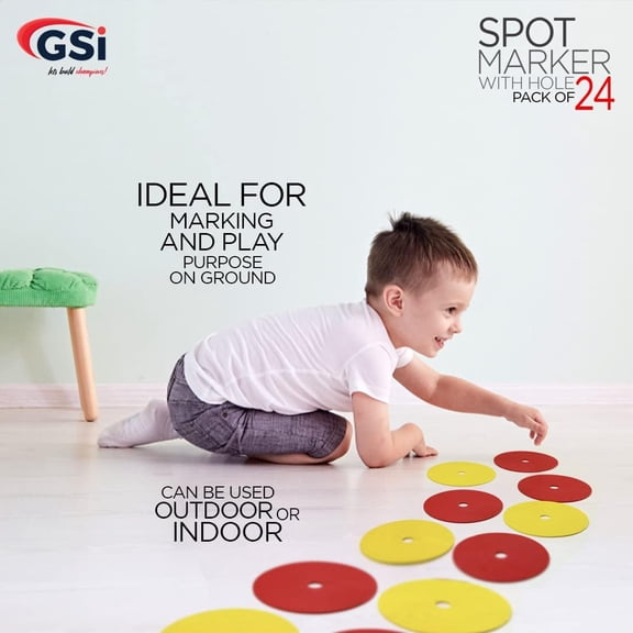 GSi 6-Inch Non-Skid Floor Hole Spot Markers, 24-Piece Training Set with Metal Carry Stand for Agility, PE, Field Drills & Fitness Activities