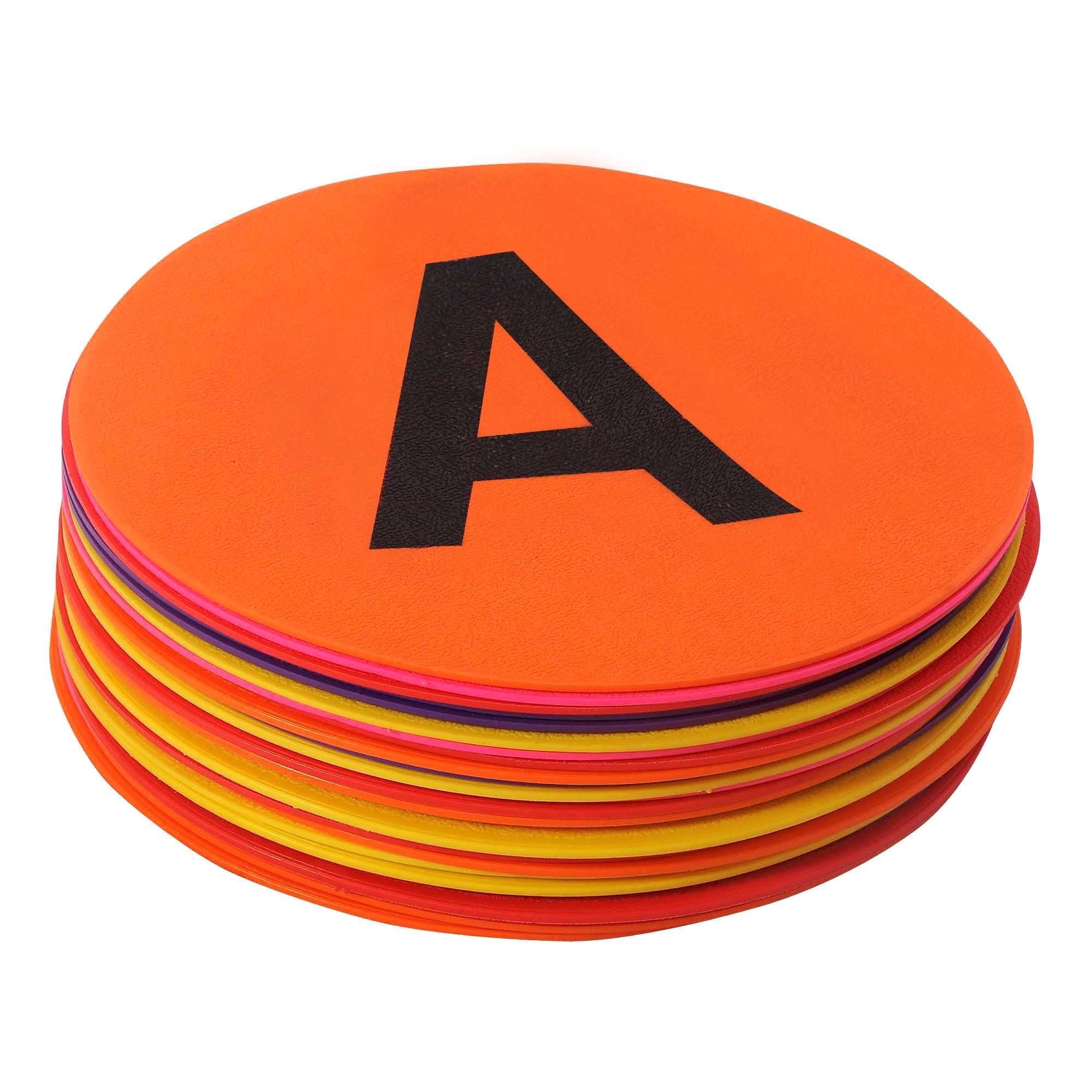 GSi 8-Inch Non-Slip TPR Spot Markers – Durable Round Floor Dots for Agility, Directional Drills & Indoor/Outdoor Training (Alphabet Variant)