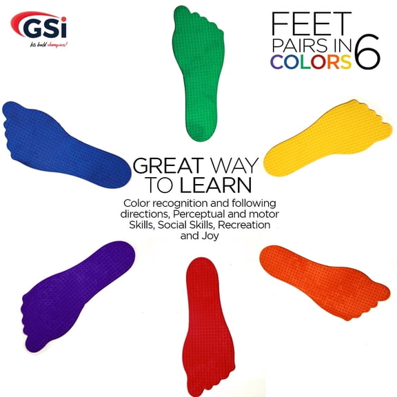 GSi Feet Spot Markers Set of 6 Pairs Non-Toxic Non-Slip in Assorted Colours for Kids Education and Learning