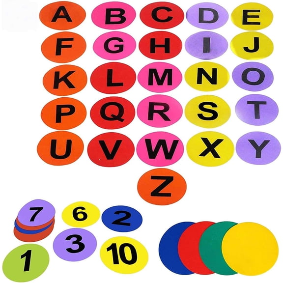 GSi Multi-Color Round Spot Markers Combo Pack of Numbered, Alphabet & Blank Floor Markers for Training, Fitness, Field Drills & Indoor/Outdoor Use