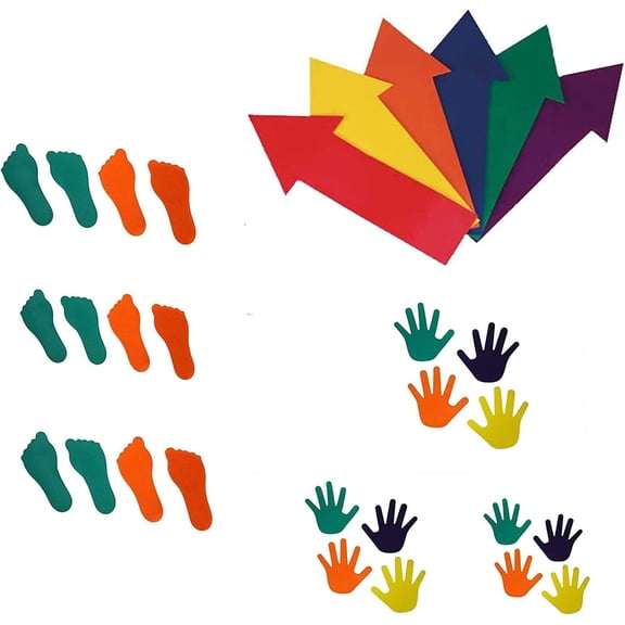 GSi Spot Markers for Kids, Non-Slip Hand, Feet & Arrow Floor Markers, 18-Piece Set for PE, Sports, School Activities, Home Games