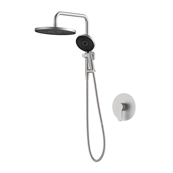 GT 10" Round Wall Mounted Shower System with 2-in-1 Rough-in Valve Included 3-Spray Handheld Shower Head