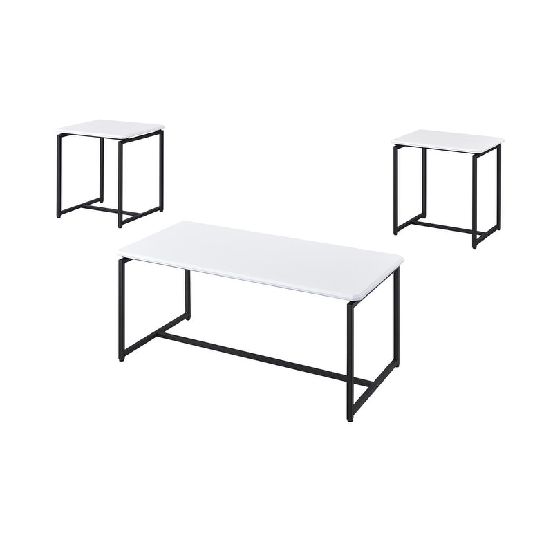 GT 3 Piece Carbon Fiber Wrap Coffee Table and End Table Set White