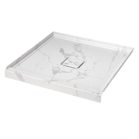 GT 36" x 36" White Acrylic Shower Base, Single Threshold Shower Pan, Center Drain Slip-Resistant, White Mable with Rock Pattern
