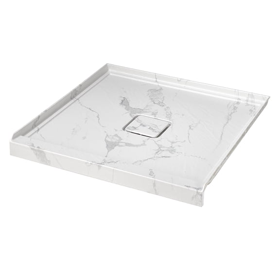 GT 36" x 36" White Acrylic Shower Base, Single Threshold Shower Pan, Center Drain Slip-Resistant, White Mable with Rock Pattern