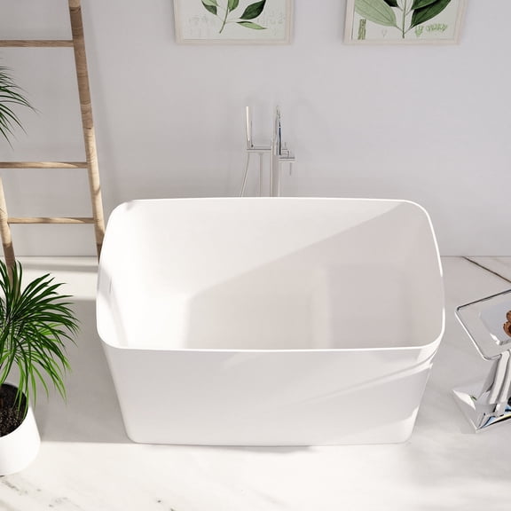 GT 47"L Japanese Freestanding Solid Surface Soaking Bathtub With Interior Seat For Small Space Room, White