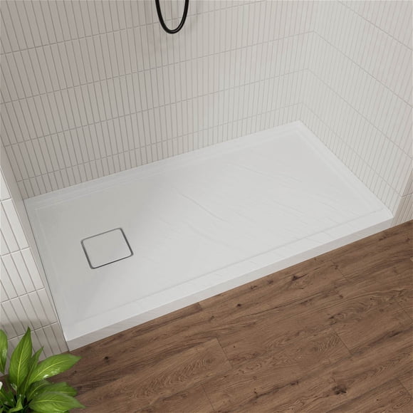 GT 60" x 32" White Acrylic Shower Base, Single Threshold Shower Pan, Left Drain Slip-Resistant, Matte White with Rock Pattern