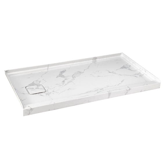 GT 60" x 32" White Acrylic Shower Base, Single Threshold Shower Pan, Left Drain, Slip-Resistant, White Mable with Rock Pattern