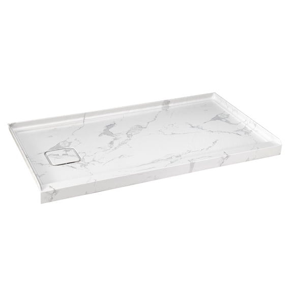 GT 60" x 32" White Acrylic Shower Base, Single Threshold Shower Pan, Left Drain Slip-Resistant, White Mable with Rock Pattern