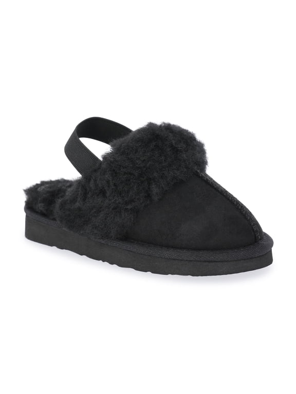 Girls Faux Shearling Slippers with Slingback Strap