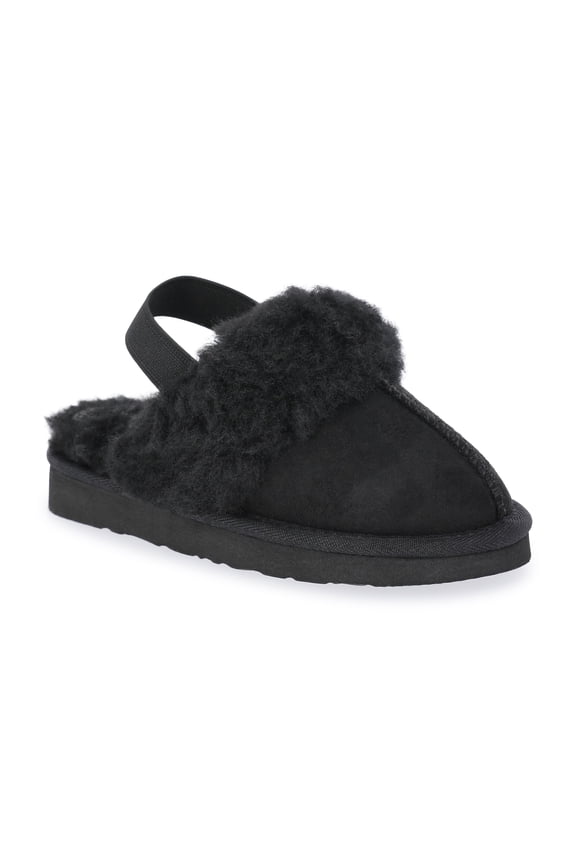 Girls Faux Shearling Slippers with Slingback Strap