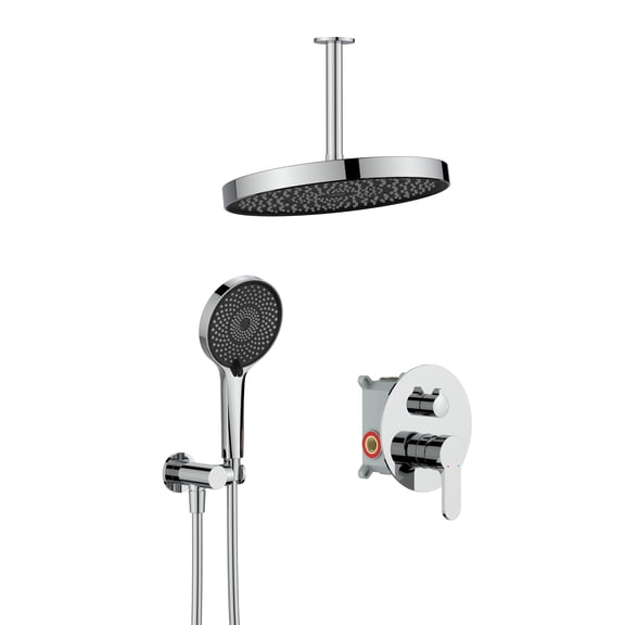 GT Bathroom Shower Faucet Set, Rainfall Bathroom Shower Head with 5-Inch Round Handheld Head, Wall Mounted Bath Fixtures with Brass Valve and Trim Kit, Chrome