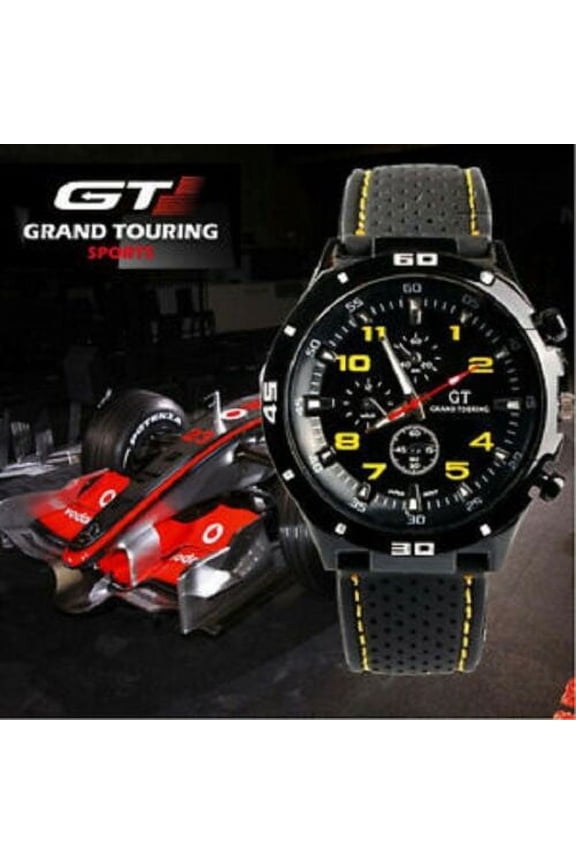 GT F1 GRAND TOURING Silicone Band Quartz Analog Sport Watch , YELLOW