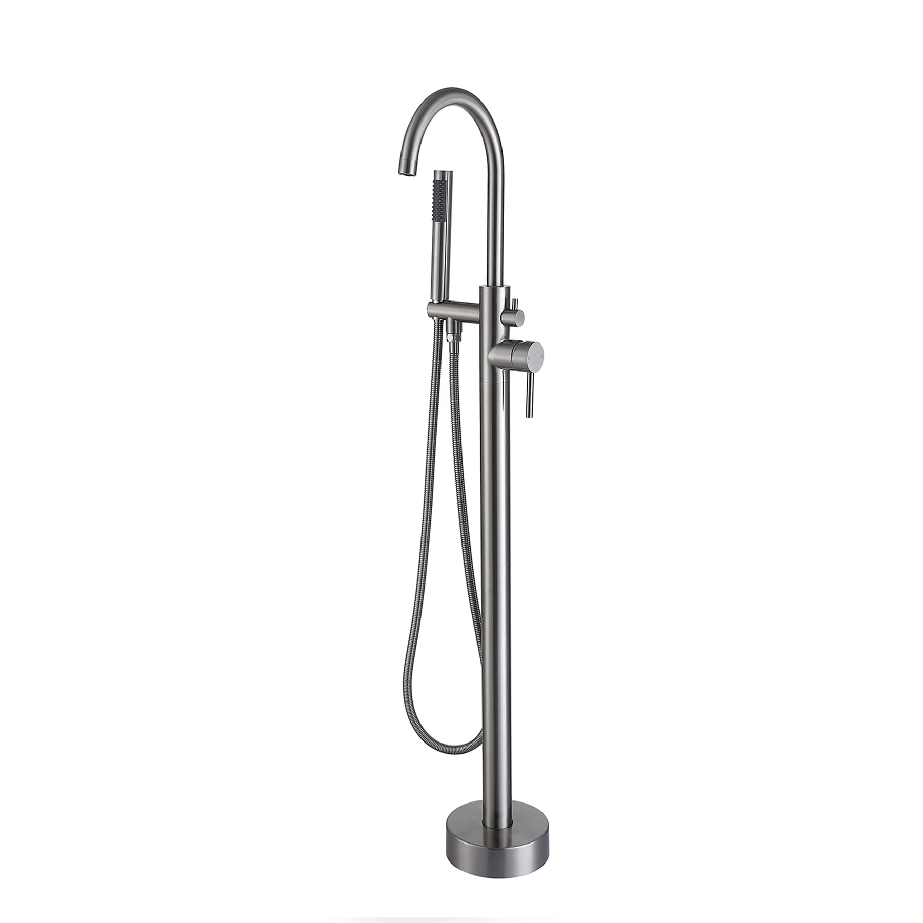 GT Freestanding Tub Faucet, High Flow Independent Free Standing Bathtub Faucet with Handheld Shower & Gooseneck Spout, 360°Swivel Tub Filler, Brass Body, Brushed Nickel