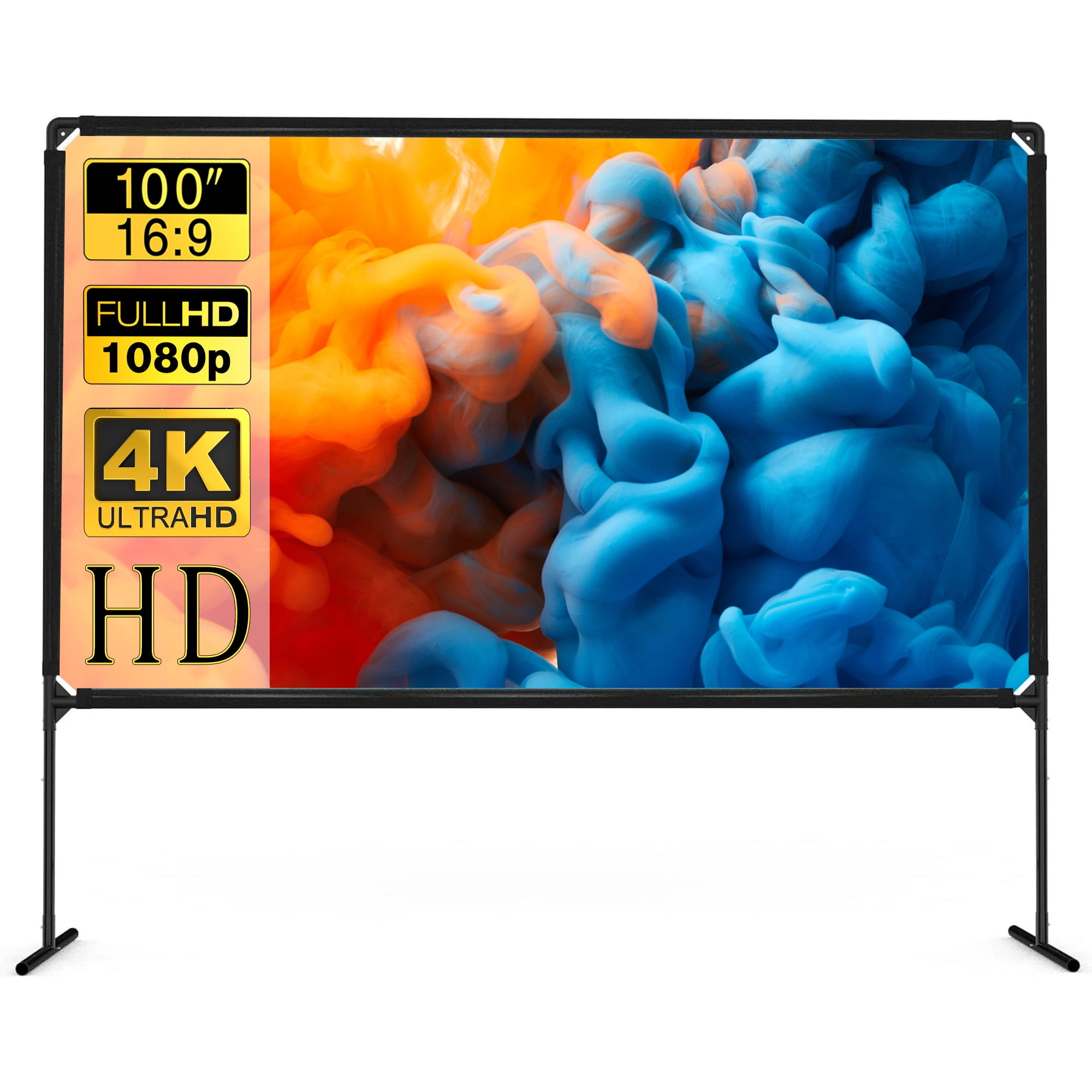 GT GETCO TECH Portable Projector Screen and Stand, 100 inch Outdoor Projector Screen, 16:9 4K HD Movie Screen, Support Double Sided Projection