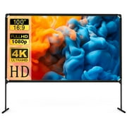 GT GETCO TECH Portable Projector Screen and Stand, 100 inch Outdoor Projector Screen, 16:9 4K HD Movie Screen, Support Double Sided Projection
