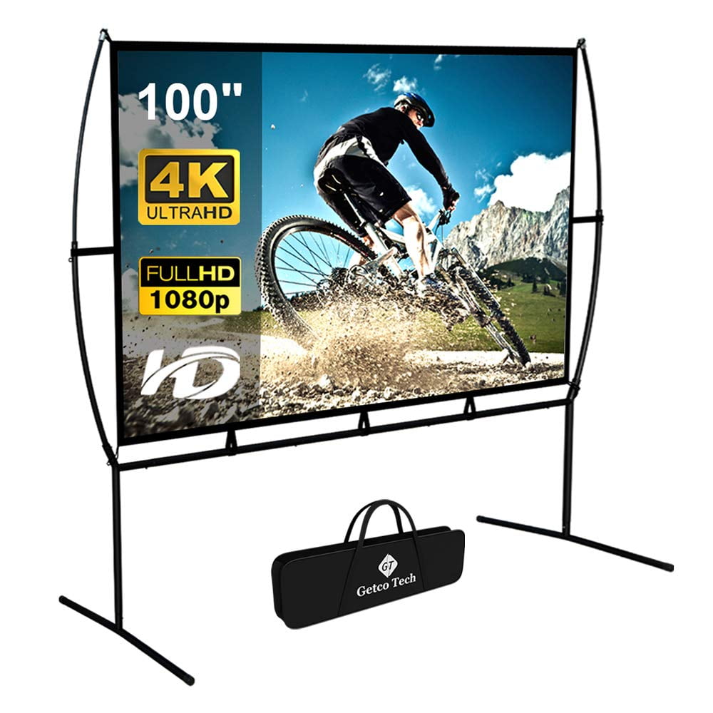 GT GETCO TECH Projector Screen with Stand, 100inch Indoor Outdoor
