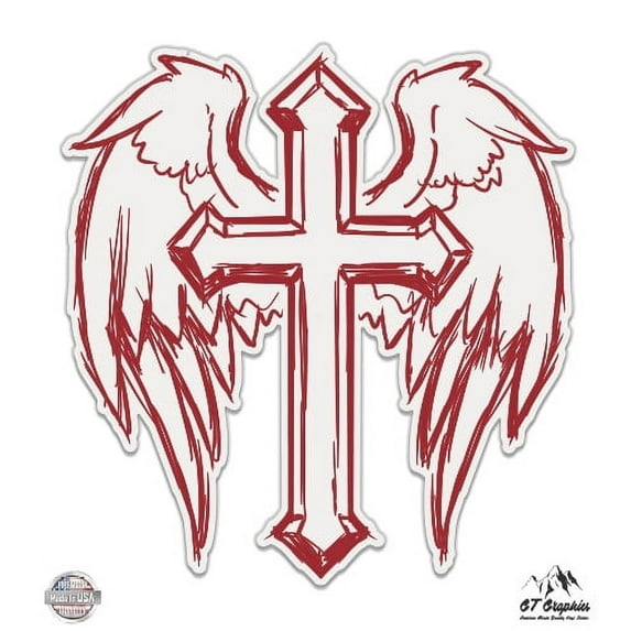 GT Graphics Winged Cross Shape Waterproof Vinyl Sticker 12"