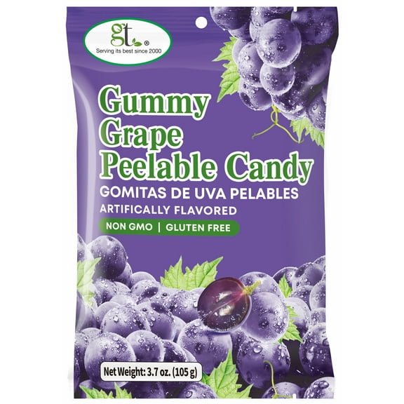 GT Gummy Grape Peelable Candy, 3.7 oz, Non GMO, Gluten Free