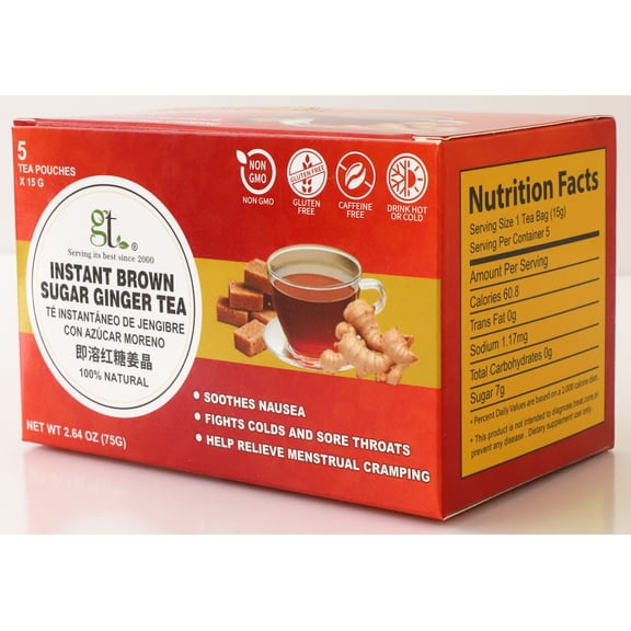 GT Instant Brown Sugar Ginger Tea, 2.64 Ounce Box (5 Tea Pouches)
