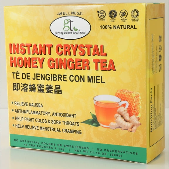 GT Instant Crystal Honey Ginger Tea, 21.18 Ounce Box (40 Tea Pouches)