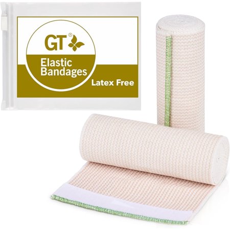 GT USA Cotton Elastic Bandage Wrap (6" Wide, 2 Pack) | Hook & Loop Fasteners at Both Ends | Latex Free | Hypoallergenic Compression Roll for Sprains & Injuries