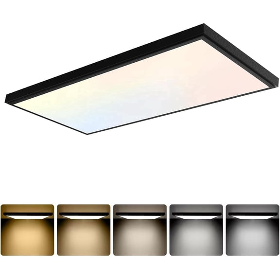GT-Lite 1'x2' 2550 Lumen LED Flat Panel, Black Trim, Flush Mount, 5 CCT, Dimmable, CRI 80, E26 Adapter, 1PK