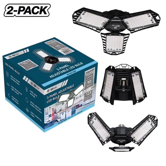 GT-Lite 10,000 Lumen LED 3-Panel Adjustable Light Bulb E26 Daylight 5000K,2PKS