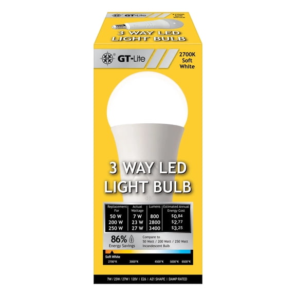 3400 Lumen LED A21 3-Way Bulb, 50/200/250-Watt Equivalent E26 Soft White