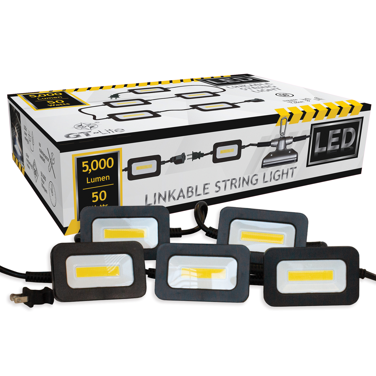 GT-Lite 5000 Lumen LED 50ft 5-Head Linkable String Light - Walmart.com
