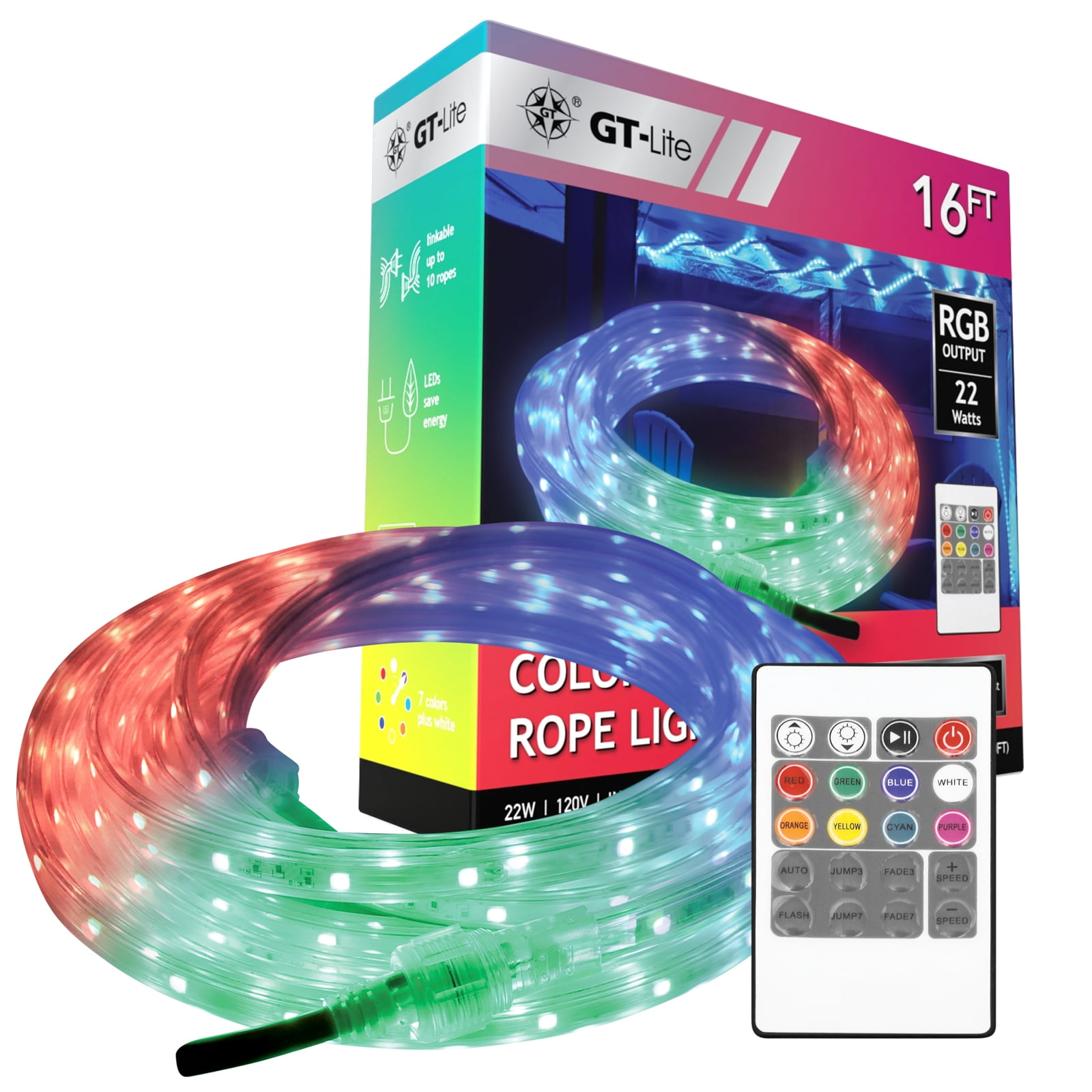 16ft Color-Changing LED Outdoor Rope Lights with Remote