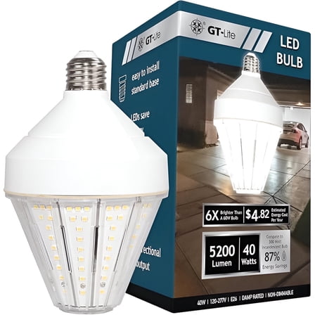 GT-Lite 40W LED Cob Light Bulb for Garages and Workshops, 5200 Lumens, 5000K Daylight, E26 Base