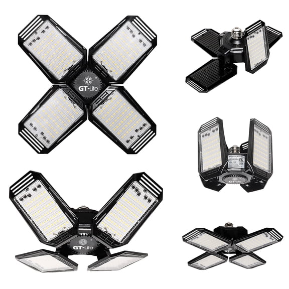 GT-Lite LED Garage Light 140-Watt 15,000 Lumen, Adjustable 4-Panel LED Light, 750-Watt Equivalent, 5000K Daylight, E26
