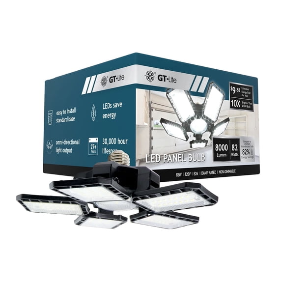 GT-Lite LED Garage Light 8000 Lumen LED 5-Panel Adjustable Bulb, 1PK