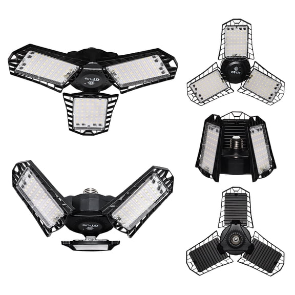 GT Lite LED Garage Light 90-Watt 10,000 Lumen, Adjustable 3-Panel Bulb, 5000K Daylight, E26, 1pack