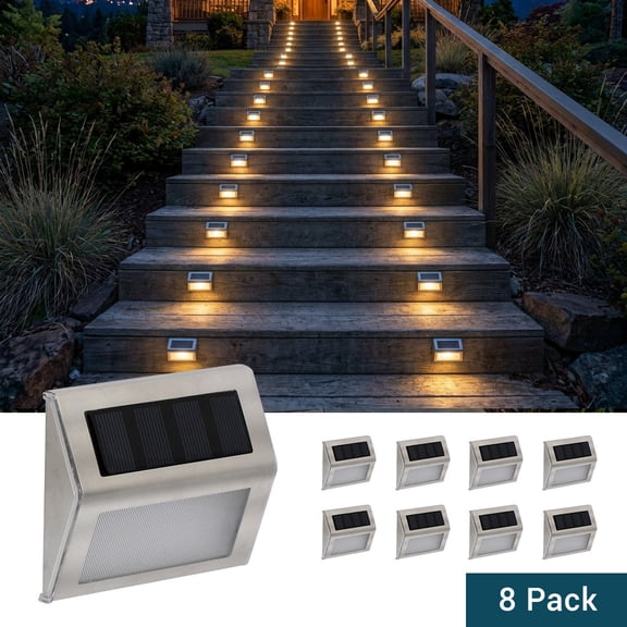 GT-Lite Solar-Powered LED Wedge Step Light Silver, 8-Pack