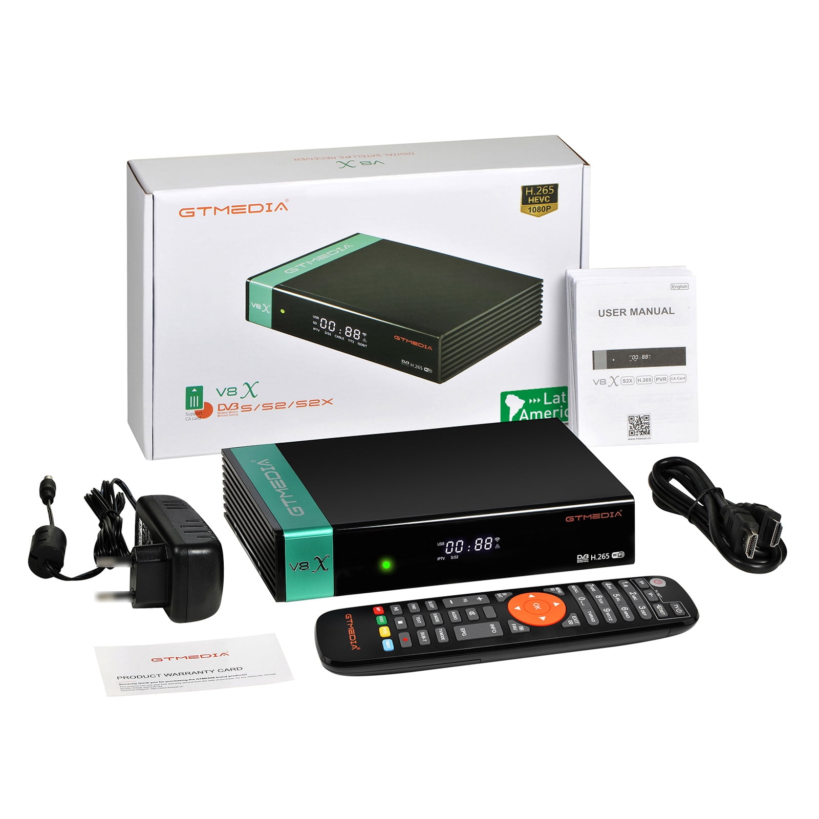GT Media V8X Digital Satellite Receiver, DVB-S/S2/S2X HD 1080P Free to Air TV Decoder Built in WiFi FTA Sat Decoder